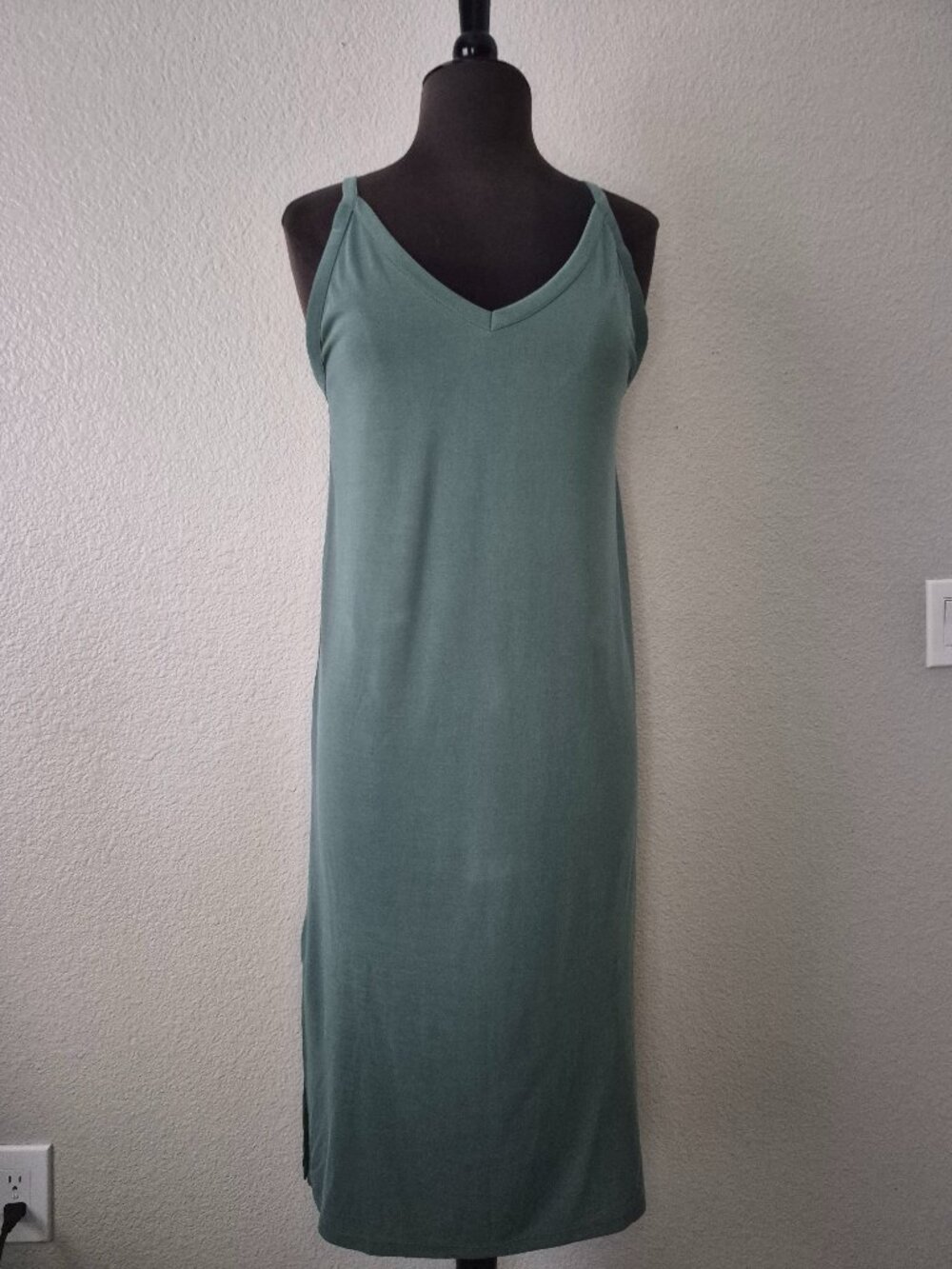 Double Zero Womens Dress Small S Sage Green Modal Blend Sleeveless Midi EUC
